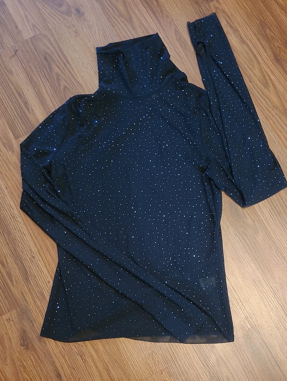 AFRM Black Mesh Top with Sparkle Studs